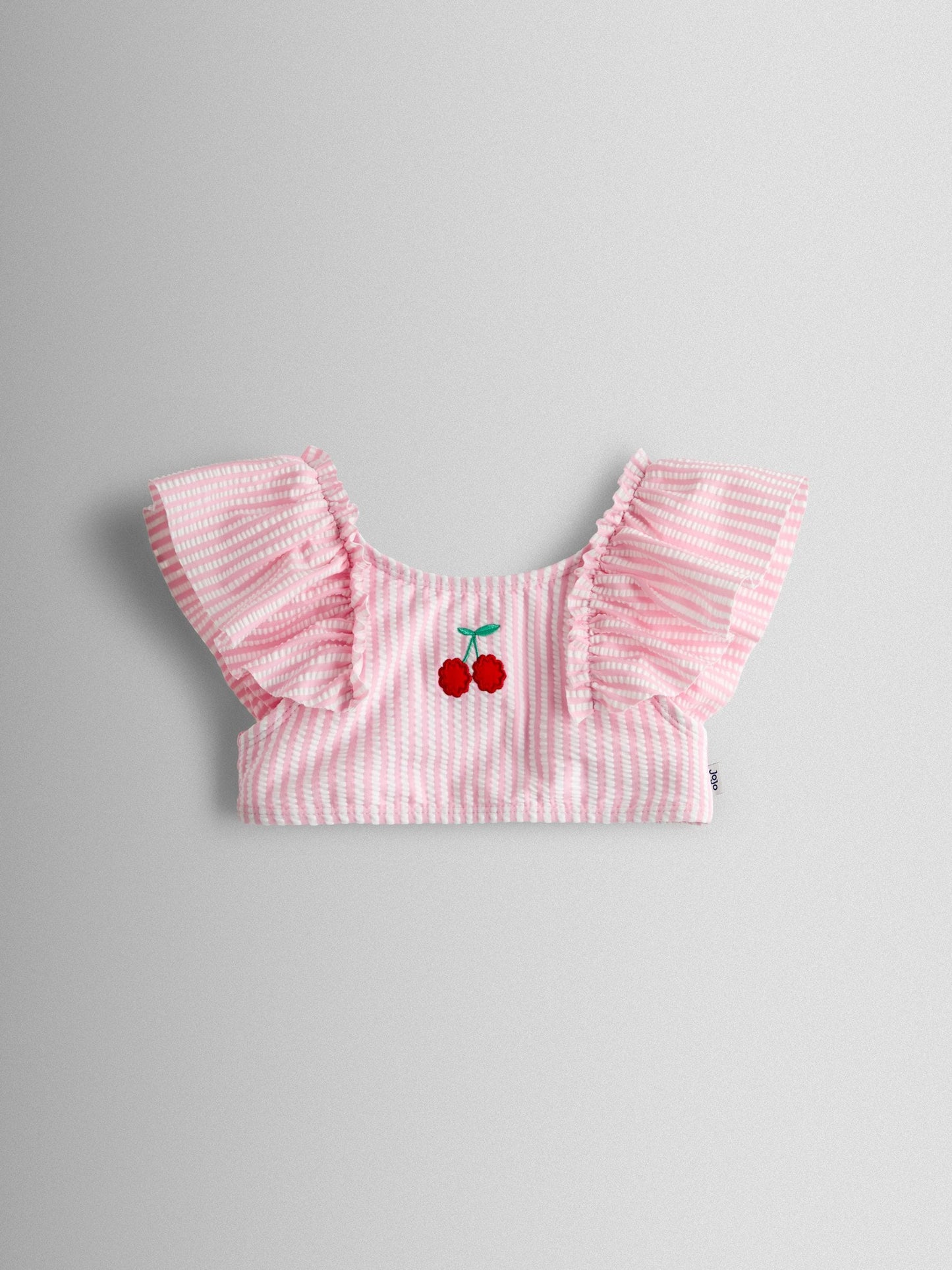 JoJo Maman Bébé Pink Cherry Stripe Textured 2-Piece Bikini Set image 3