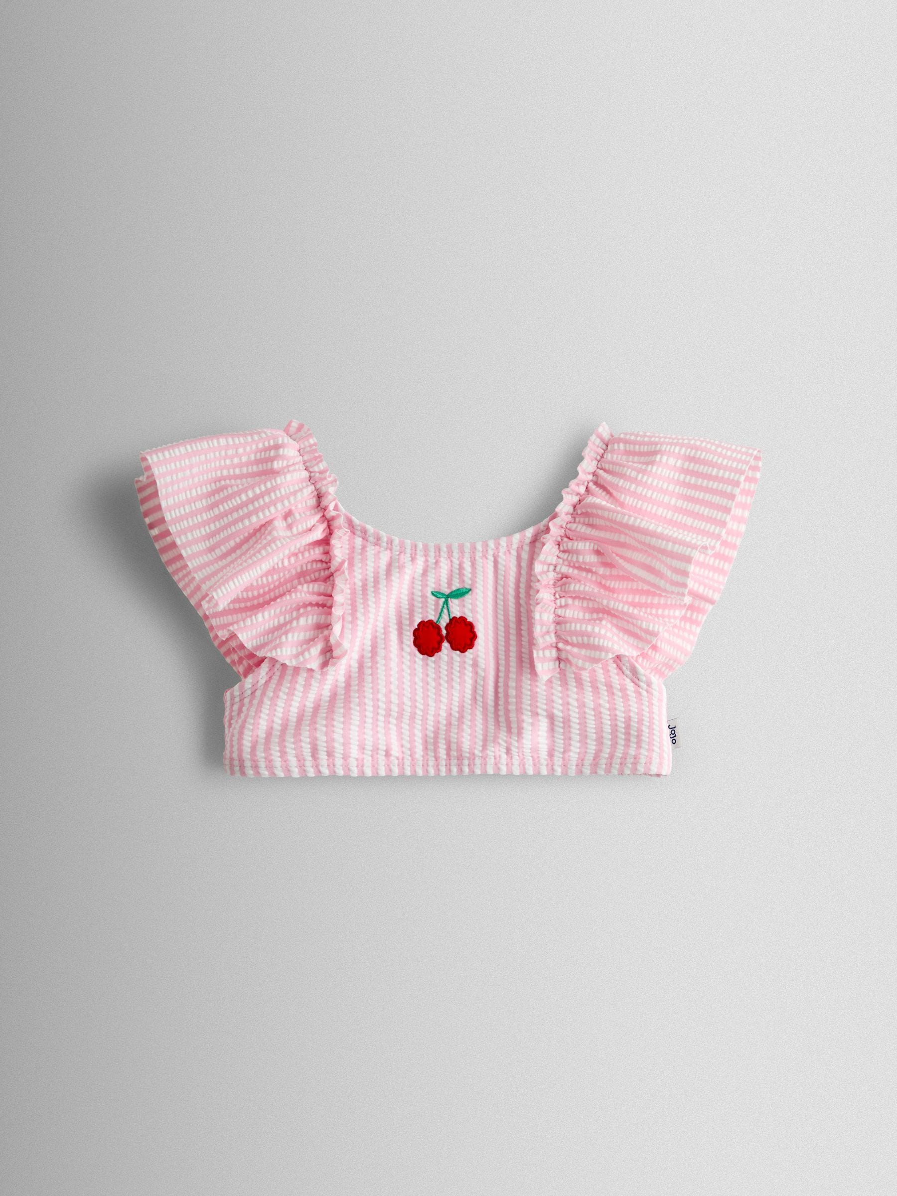 JoJo Maman Bébé Pink Cherry Stripe Textured 2-Piece Bikini Set image 3