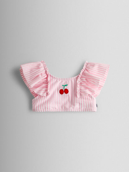 JoJo Maman Bébé Pink Cherry Stripe Textured 2-Piece Bikini Set image 3