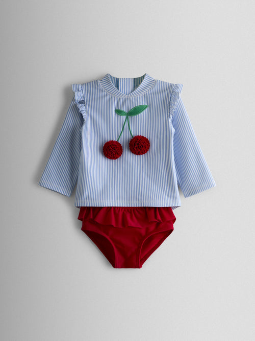 JoJo Maman Bébé Blue Stripe Cherry Sunsafe Rash Vest Set image 1