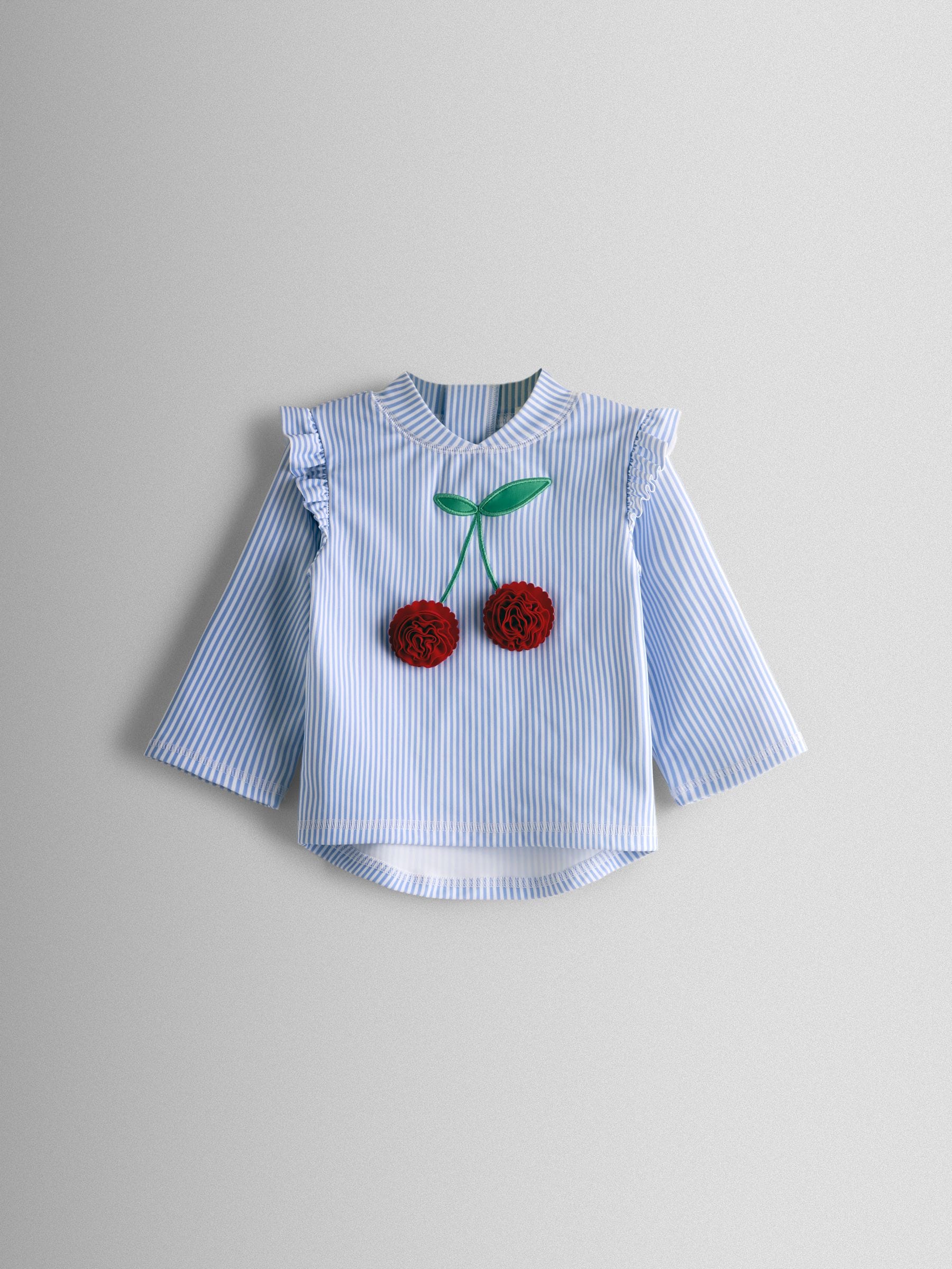 JoJo Maman Bébé Blue Stripe Cherry Sunsafe Rash Vest Set image 2