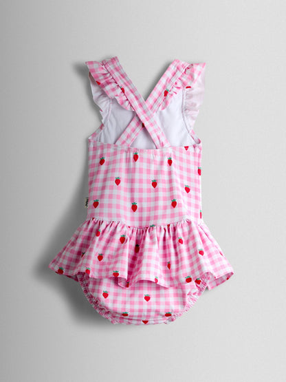 JoJo Maman Bébé Strawberry Gingham Swimsuit With Integral Nappy image 2