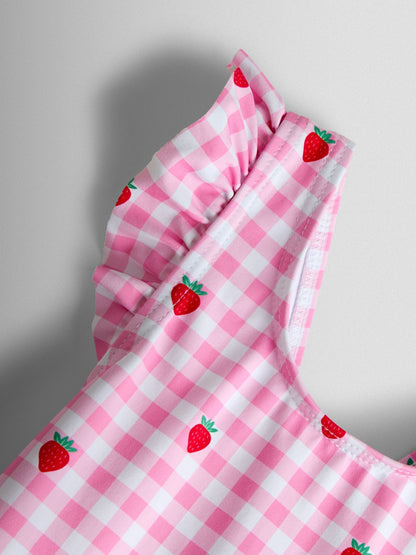 JoJo Maman Bébé Strawberry Gingham Swimsuit With Integral Nappy image 3
