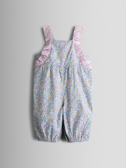 JoJo Maman Bébé Cream Floral Spliced Dungarees T-Shirt and Hat Set image 2
