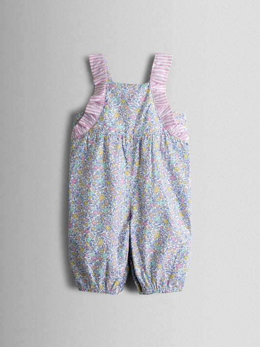 JoJo Maman Bébé Cream Floral Spliced Dungarees T-Shirt and Hat Set image 2