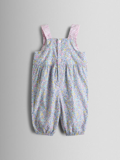 JoJo Maman Bébé Cream Floral Spliced Dungarees T-Shirt and Hat Set image 3