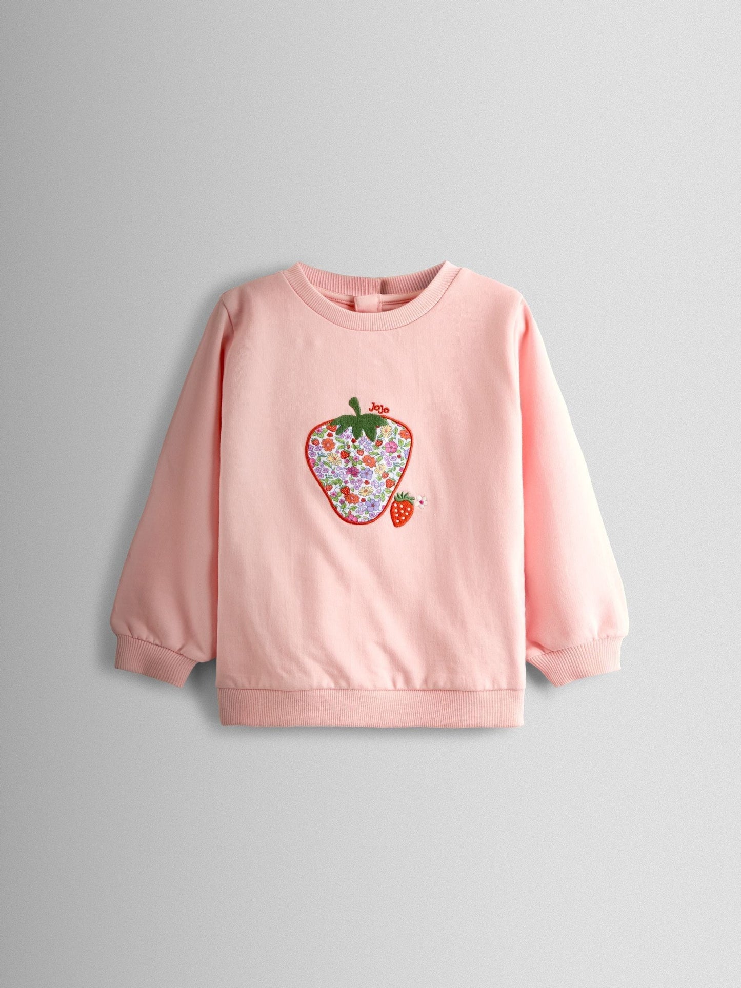 JoJo Maman Bébé Floral Pink Strawberry Appliqué Sweatshirt & Legging Set image 2