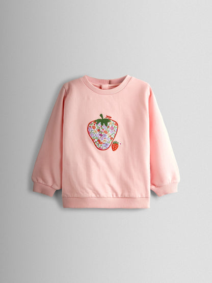 JoJo Maman Bébé Floral Pink Strawberry Appliqué Sweatshirt & Legging Set image 2