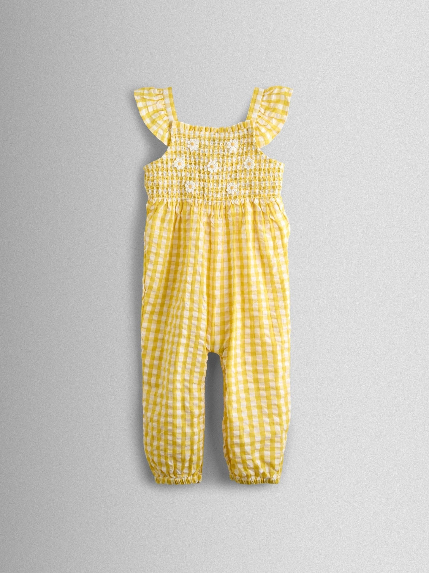 JoJo Maman Bébé Yellow Smocked Dungaree, T-Shirt & Headband Set image 3