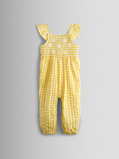 JoJo Maman Bébé Yellow Smocked Dungaree, T-Shirt & Headband Set image 3