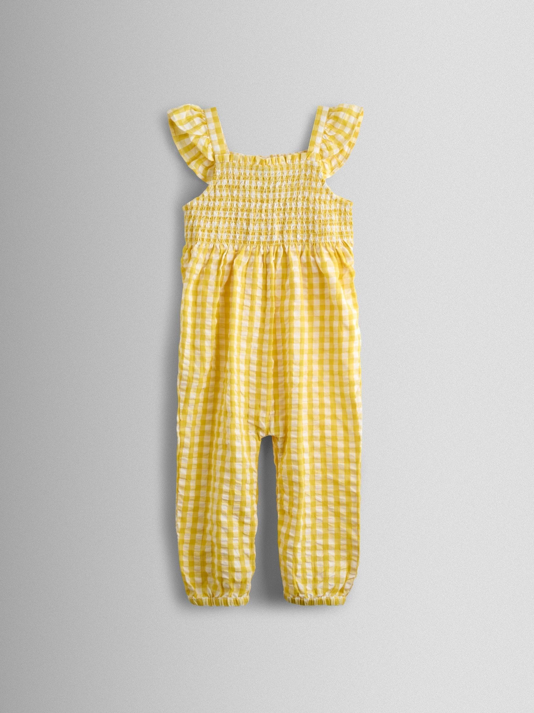 JoJo Maman Bébé Yellow Smocked Dungaree, T-Shirt & Headband Set image 4