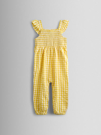 JoJo Maman Bébé Yellow Smocked Dungaree, T-Shirt & Headband Set image 4
