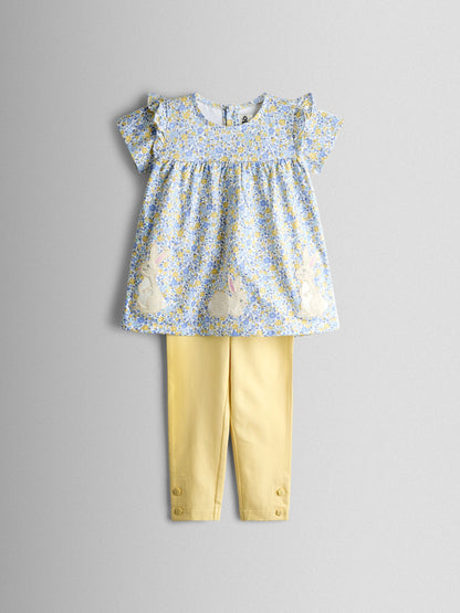 JoJo Maman Bébé Yellow Bunny Ditsy Floral Appliqué Top & Legging Set image 3