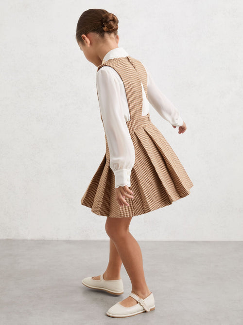 Reiss Brown Briana 9-13 yrs Puppytooth-Check Pinafore Dress image 1