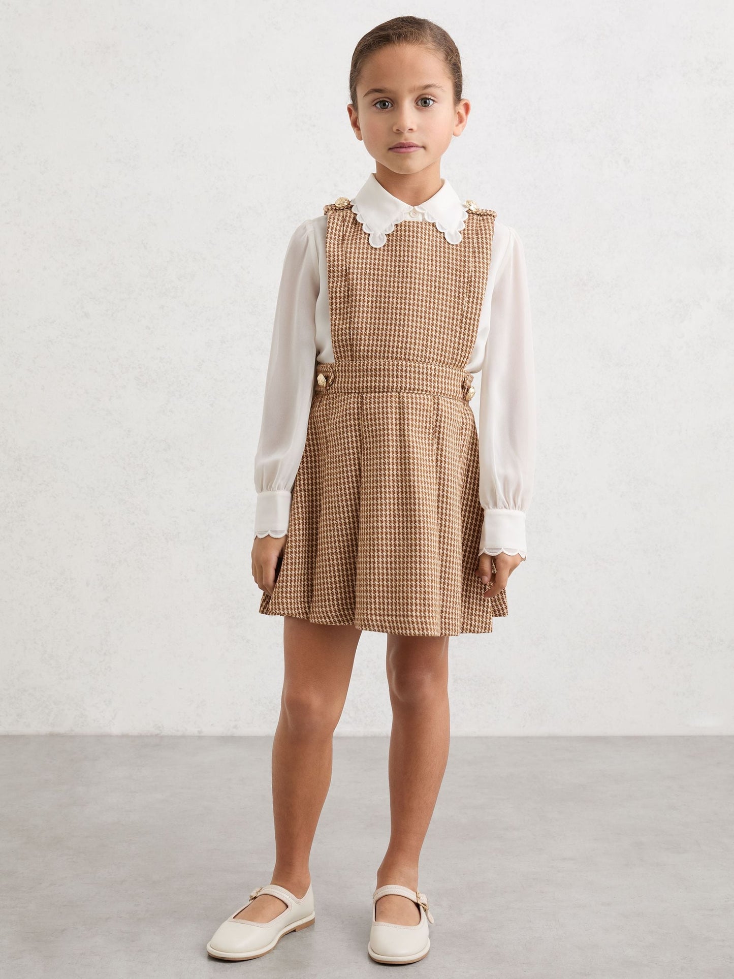 Reiss Brown Briana 9-13 yrs Puppytooth-Check Pinafore Dress image 3