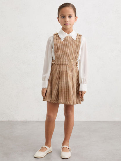 Reiss Brown Briana 9-13 yrs Puppytooth-Check Pinafore Dress image 3