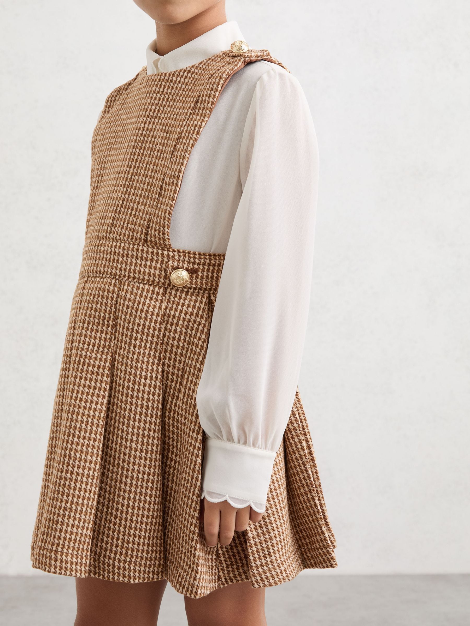 Reiss Brown Briana 9-13 yrs Puppytooth-Check Pinafore Dress image 4
