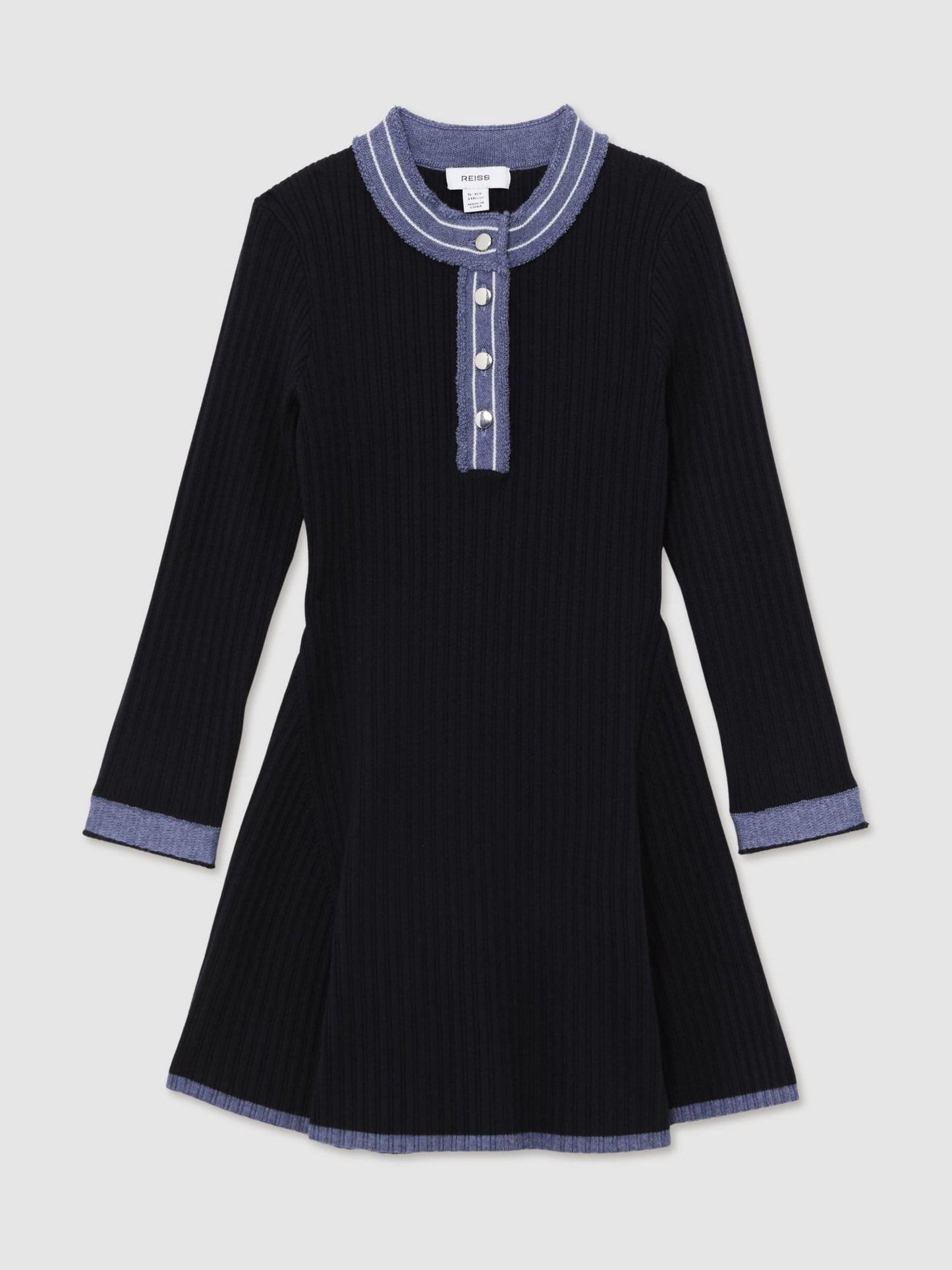Reiss Navy Rudy 13-14 yrs Contrast-Trim Rib-Knit Skater Dress image 1