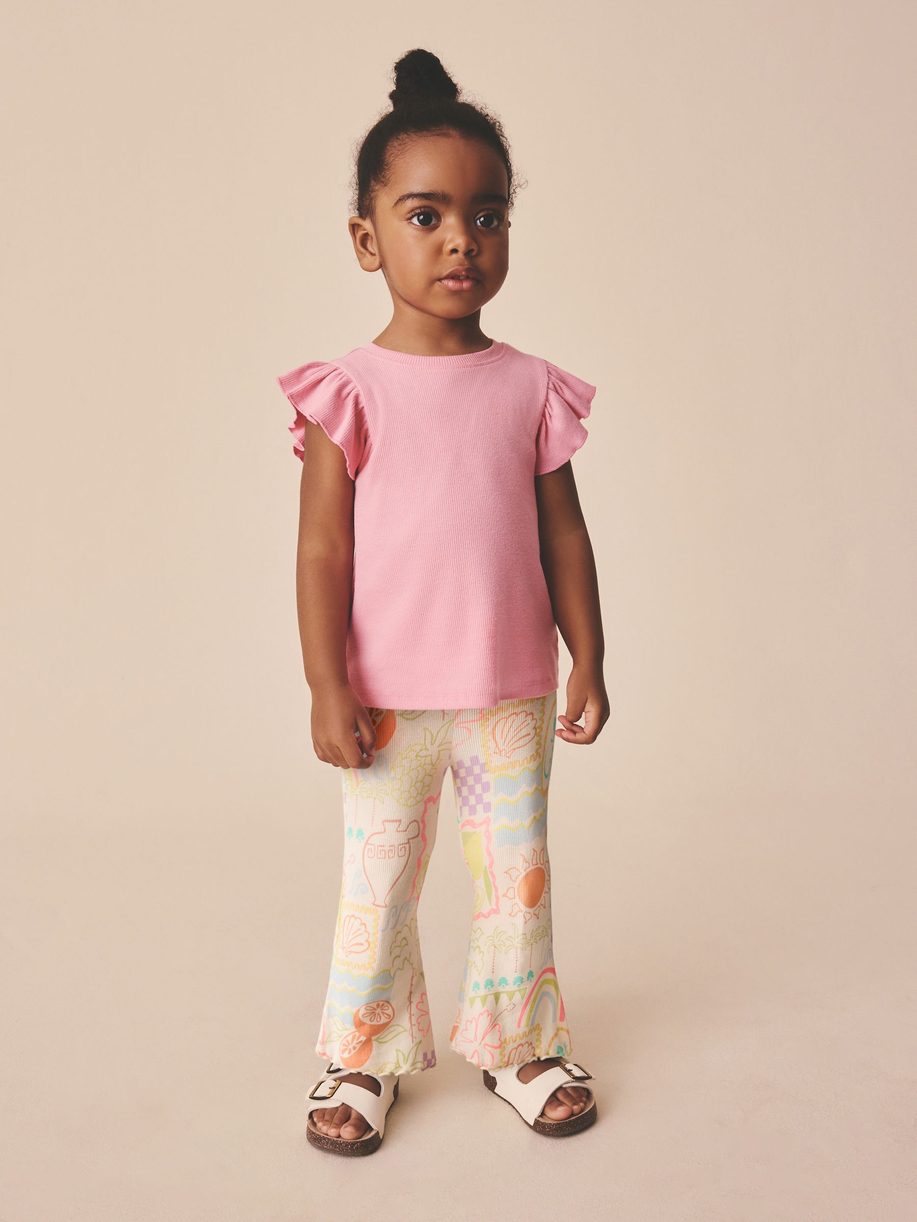 Ecru Rainbow Ribbed Flare Leggings (3mths-7yrs) image 2