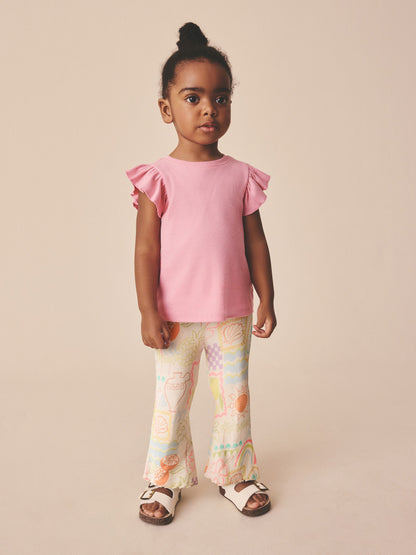 Ecru Rainbow Ribbed Flare Leggings (3mths-7yrs) image 2