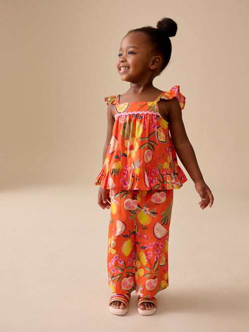 Orange Tropical Blouse And Trousers Co-ord Set (3mths-8yrs) image 1