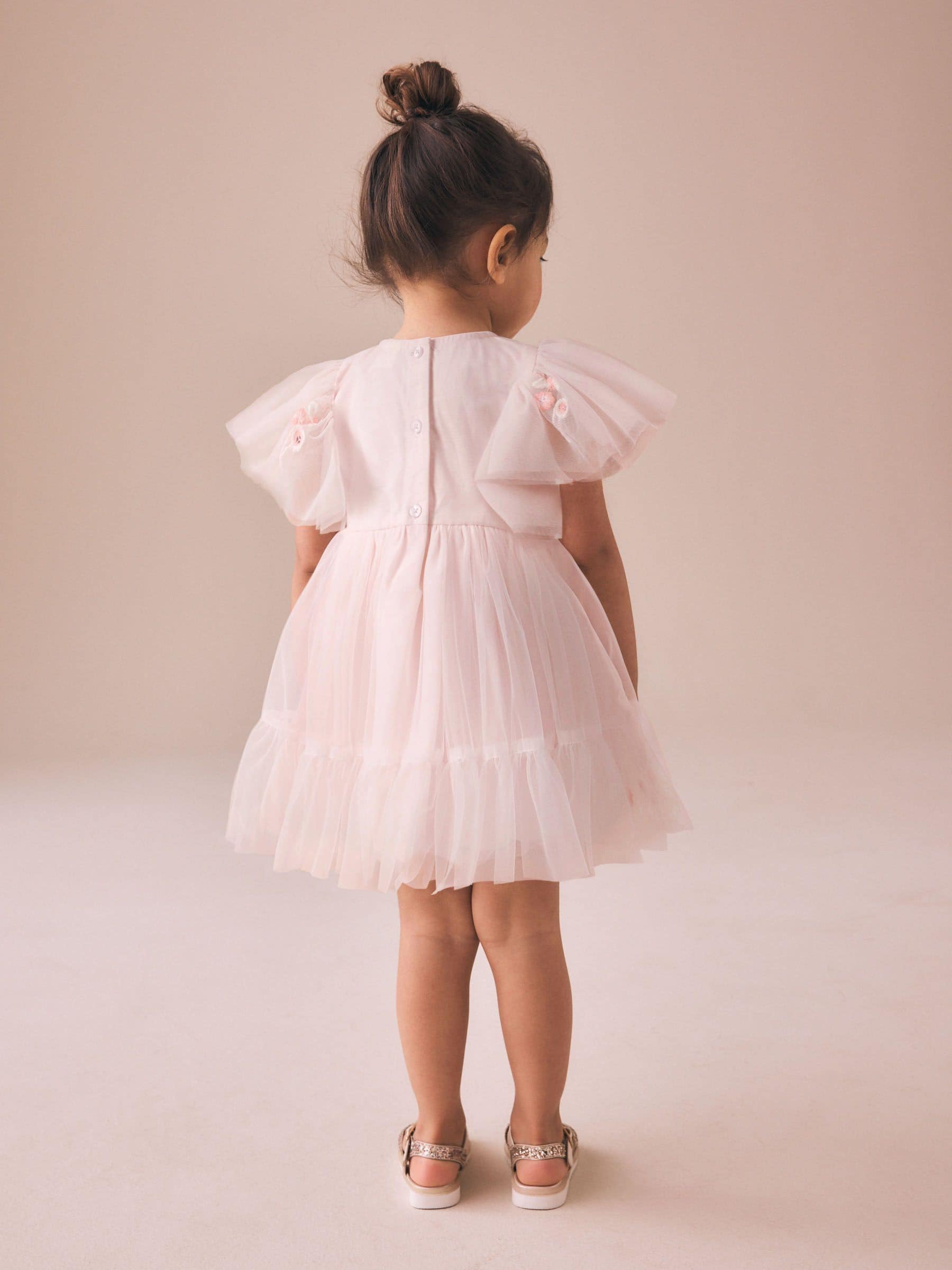 Pastel Pink Embroidered Mesh Occasion Dress (3mths-8yrs) image 3