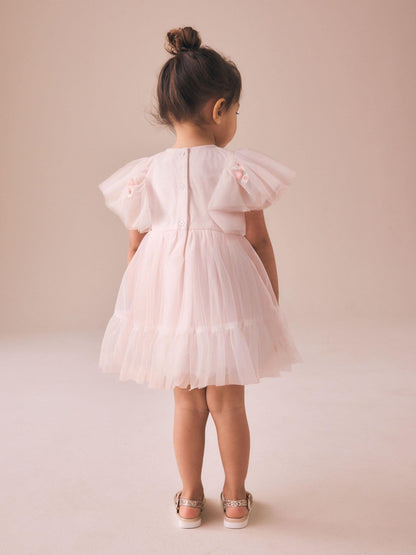 Pastel Pink Embroidered Mesh Occasion Dress (3mths-8yrs) image 3