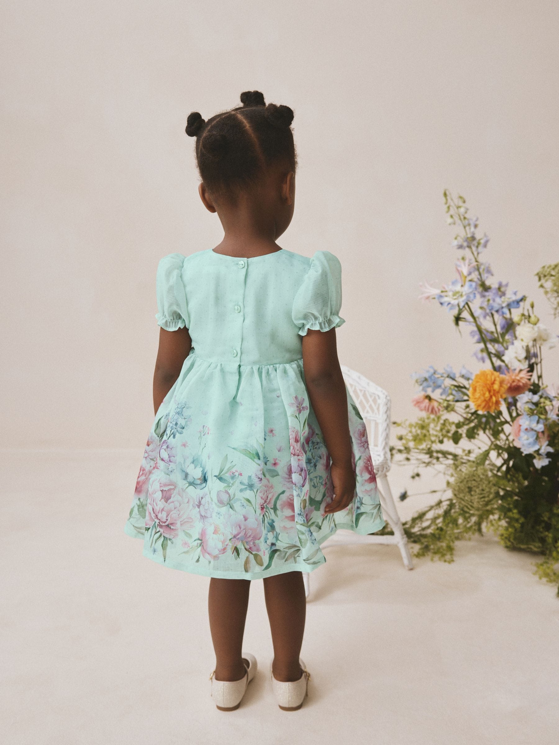 Mint Floral Print Flower Corsage Dress (3mths-8yrs) image 3
