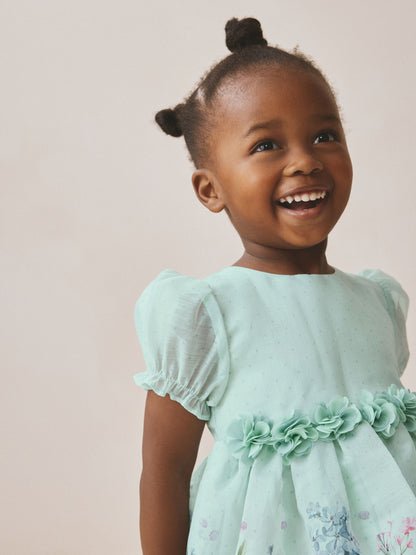 Mint Floral Print Flower Corsage Dress (3mths-8yrs) image 4