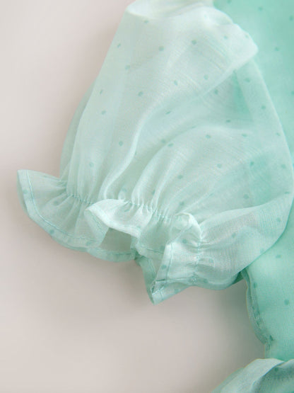 Mint Floral Print Flower Corsage Dress (3mths-8yrs) image 8