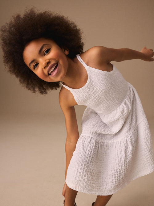 White Strappy Crinkle Summer Dress (3-16yrs) image 1