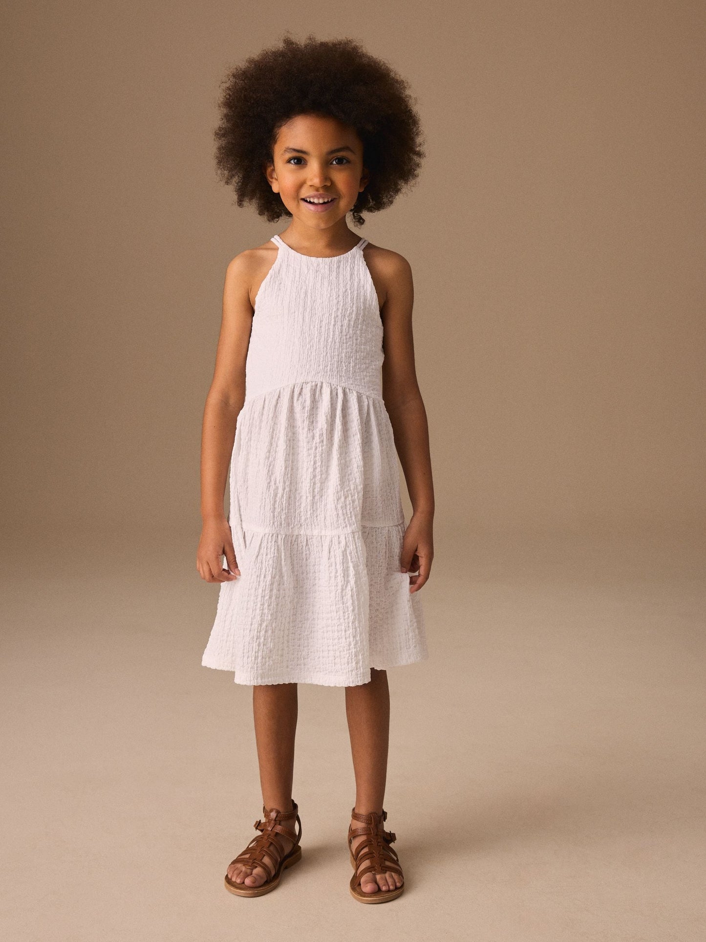 White Strappy Crinkle Summer Dress (3-16yrs) image 2