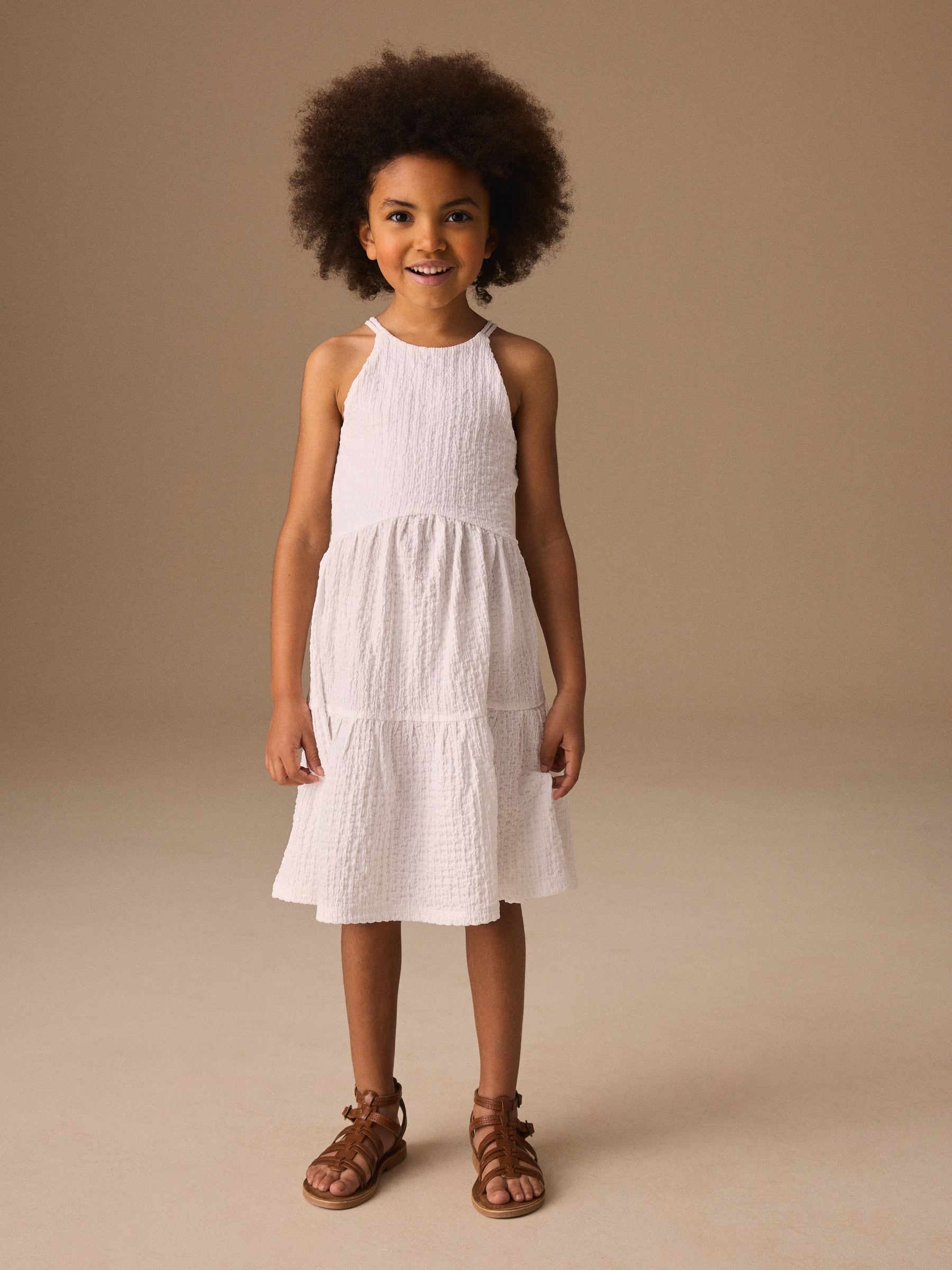 White Strappy Crinkle Summer Dress (3-16yrs) image 2