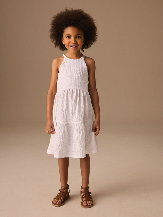 White Strappy Crinkle Summer Dress (3-16yrs) image 2