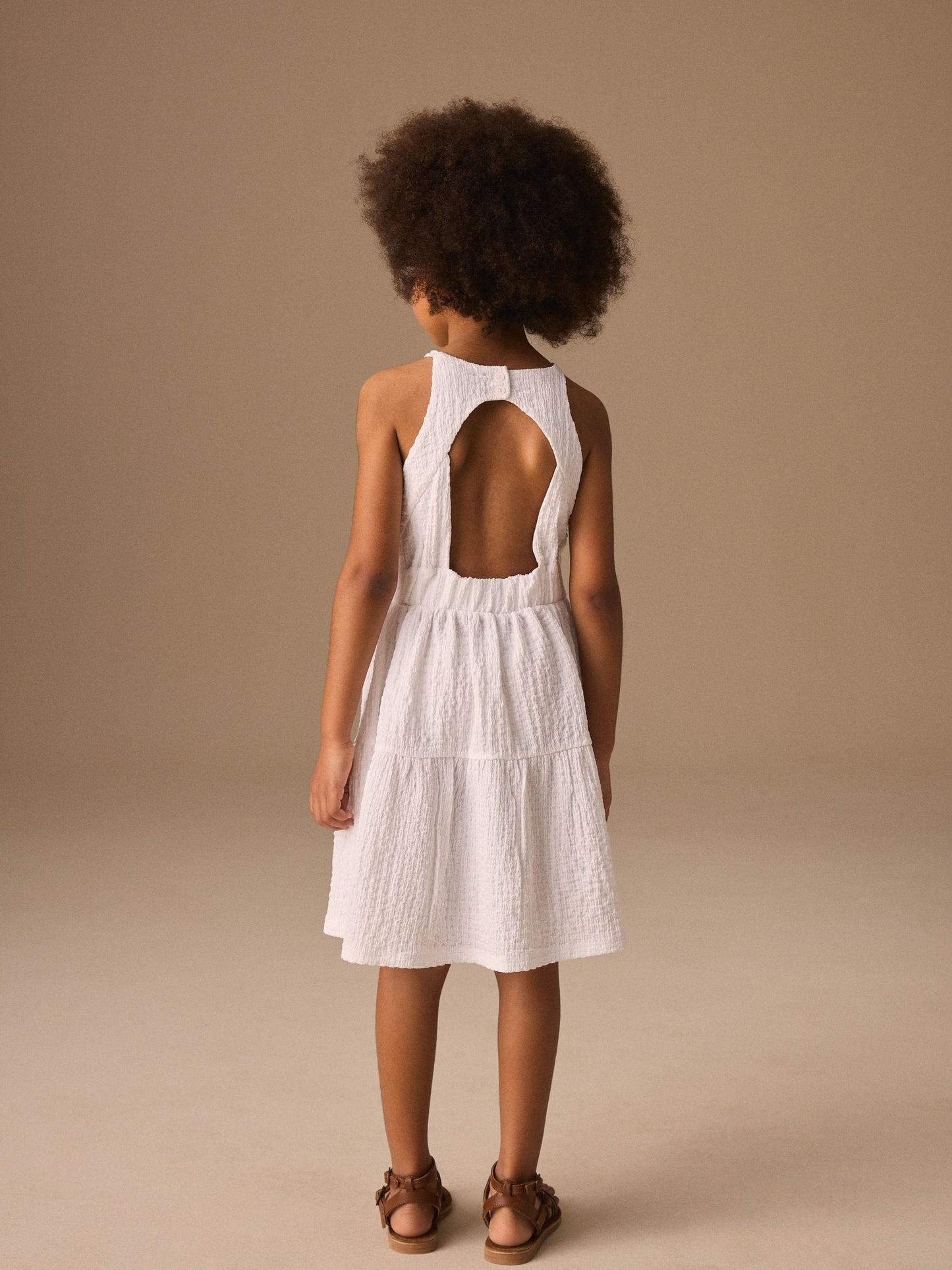 White Strappy Crinkle Summer Dress (3-16yrs) image 3