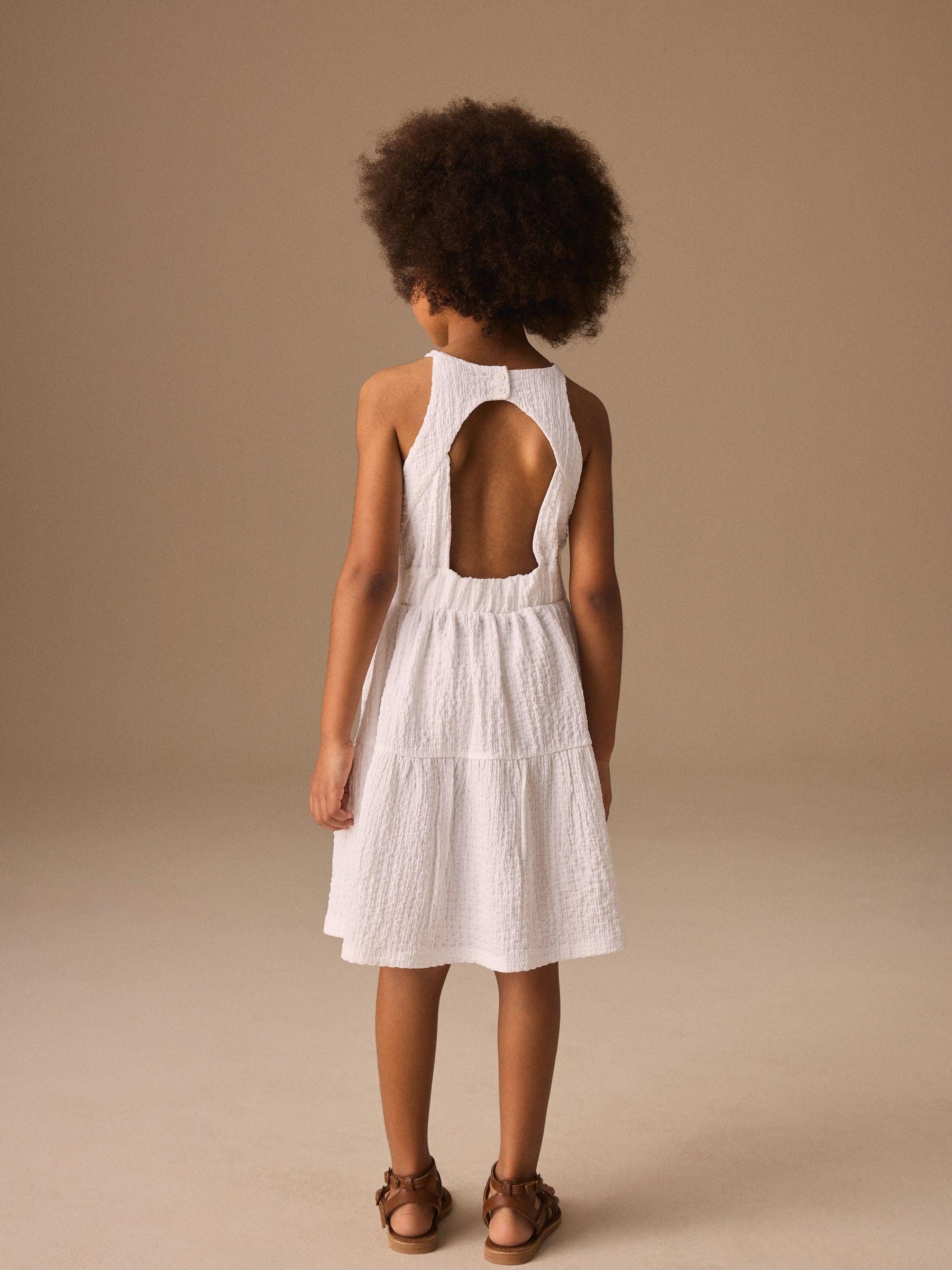White Strappy Crinkle Summer Dress (3-16yrs) image 3