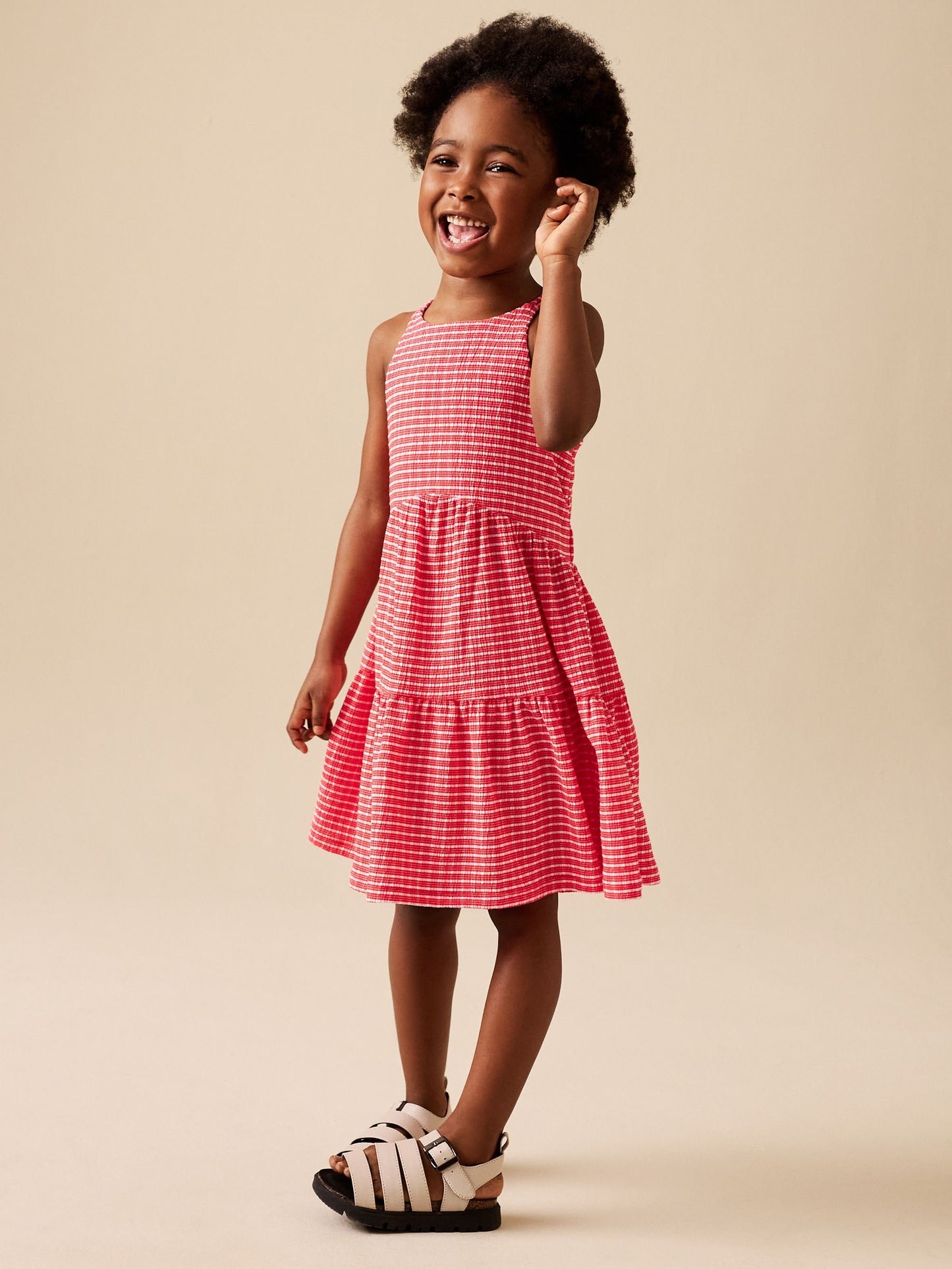 Red Stripe Strappy Crinkle Summer Dress (3-16yrs) image 1