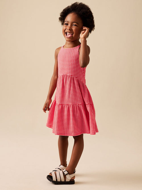 Red Stripe Strappy Crinkle Summer Dress (3-16yrs) image 1