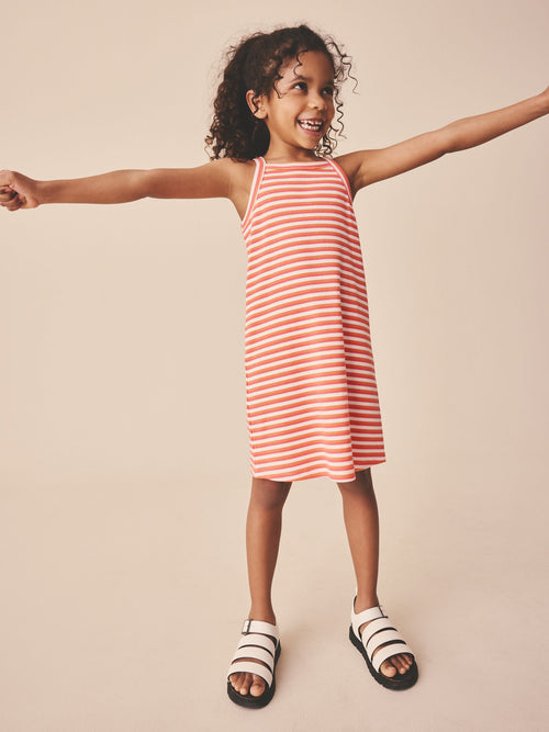 Orange Stripe Rib Racer Dress (3-16yrs) image 1