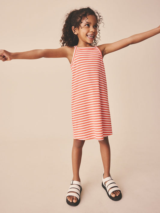 Orange Stripe Rib Racer Dress (3-16yrs) image 1