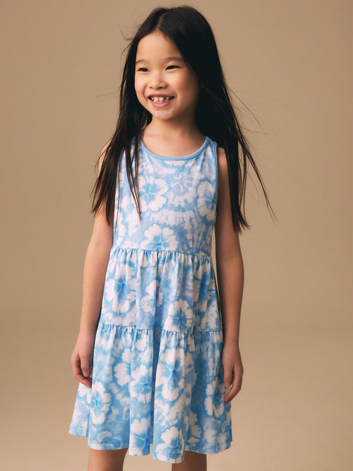 Blue Tie-Dye Twist Back Summer Dress (3-16yrs) image 1