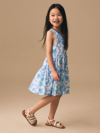 Blue Tie-Dye Twist Back Summer Dress (3-16yrs) image 2