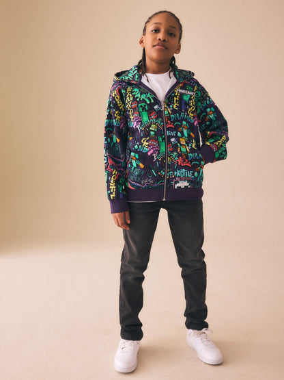 Dsiney Kidz - Purple Regular Fit Minecraft Zip Through Hoodie (3-16yrs) image 2