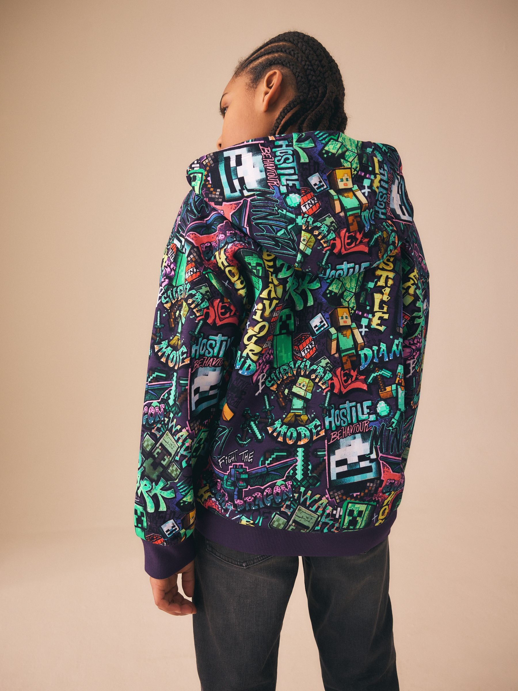 Dsiney Kidz - Purple Regular Fit Minecraft Zip Through Hoodie (3-16yrs) image 3