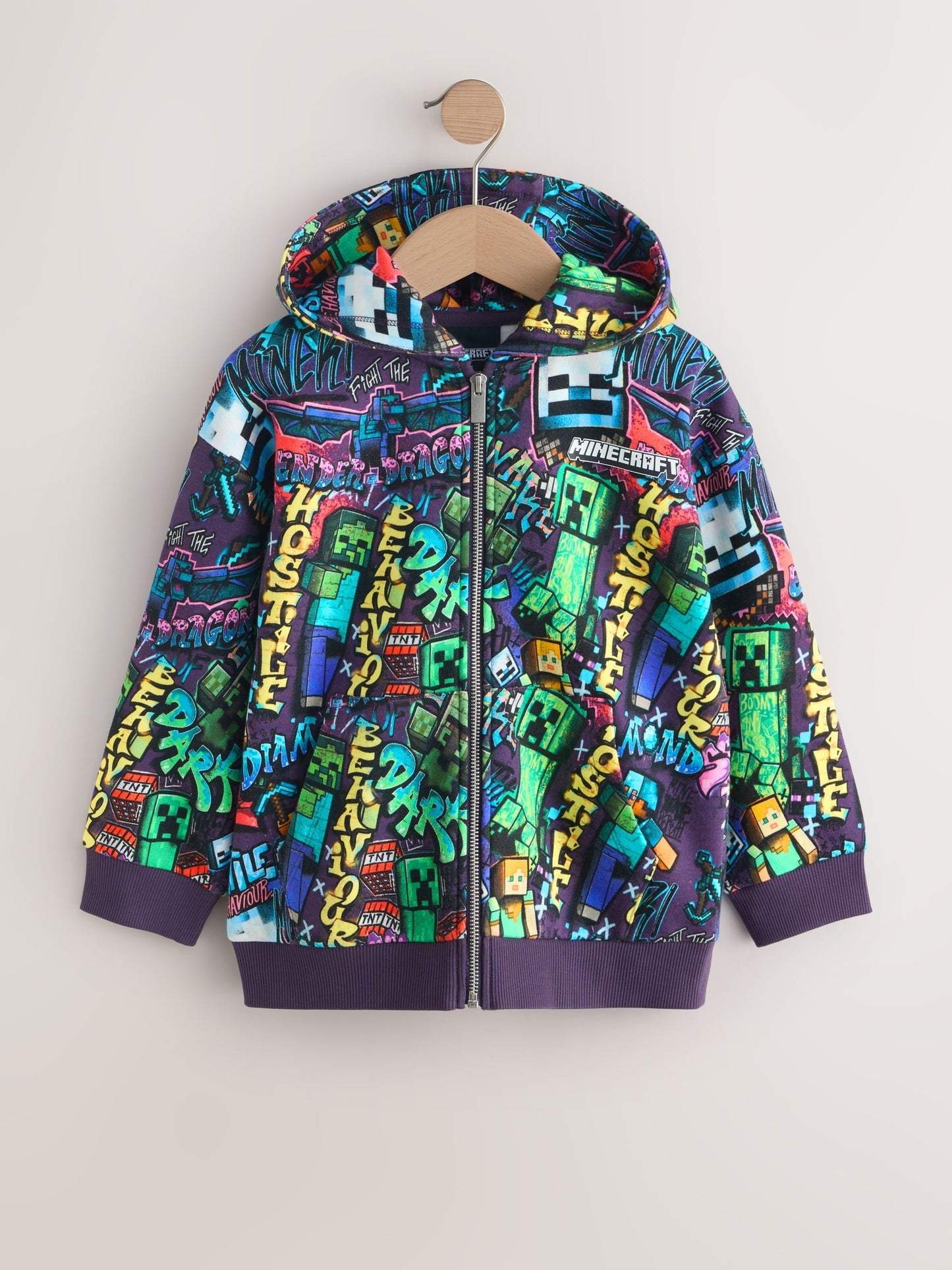 Dsiney Kidz - Purple Regular Fit Minecraft Zip Through Hoodie (3-16yrs) image 5