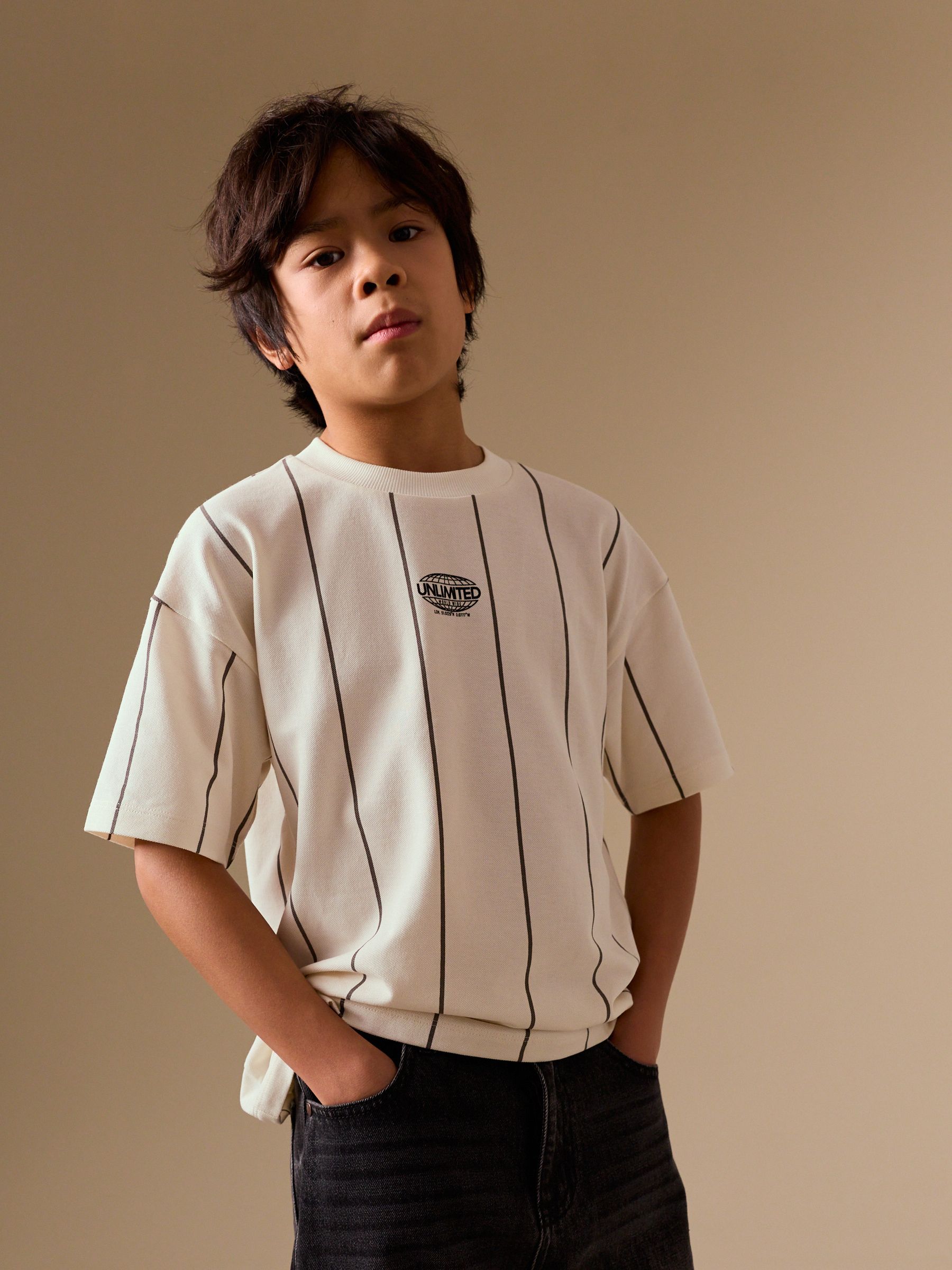 Dsiney Kidz - White/Black Stripe Short Sleeve Graphic T-Shirt (3-16yrs) image 1