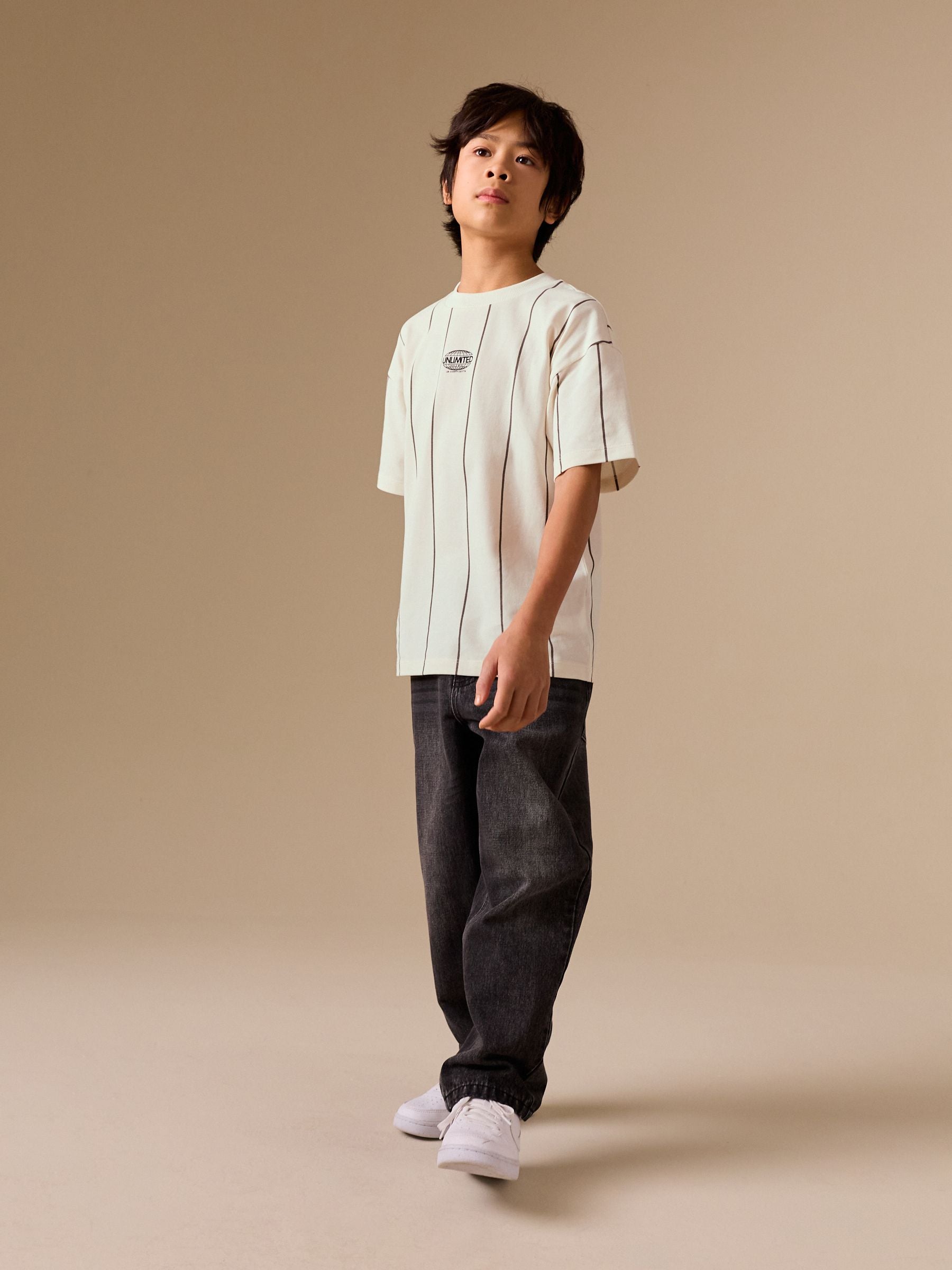 Dsiney Kidz - White/Black Stripe Short Sleeve Graphic T-Shirt (3-16yrs) image 2