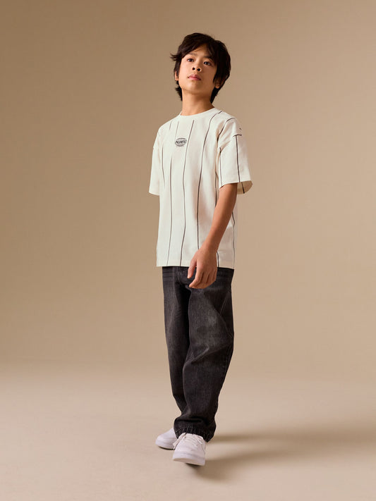 Dsiney Kidz - White/Black Stripe Short Sleeve Graphic T-Shirt (3-16yrs) image 2