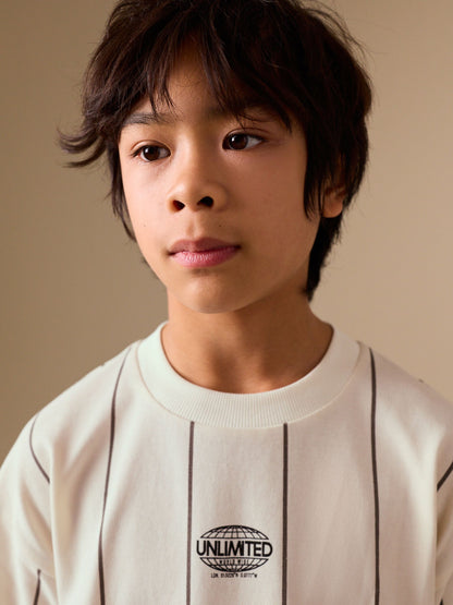 Dsiney Kidz - White/Black Stripe Short Sleeve Graphic T-Shirt (3-16yrs) image 4