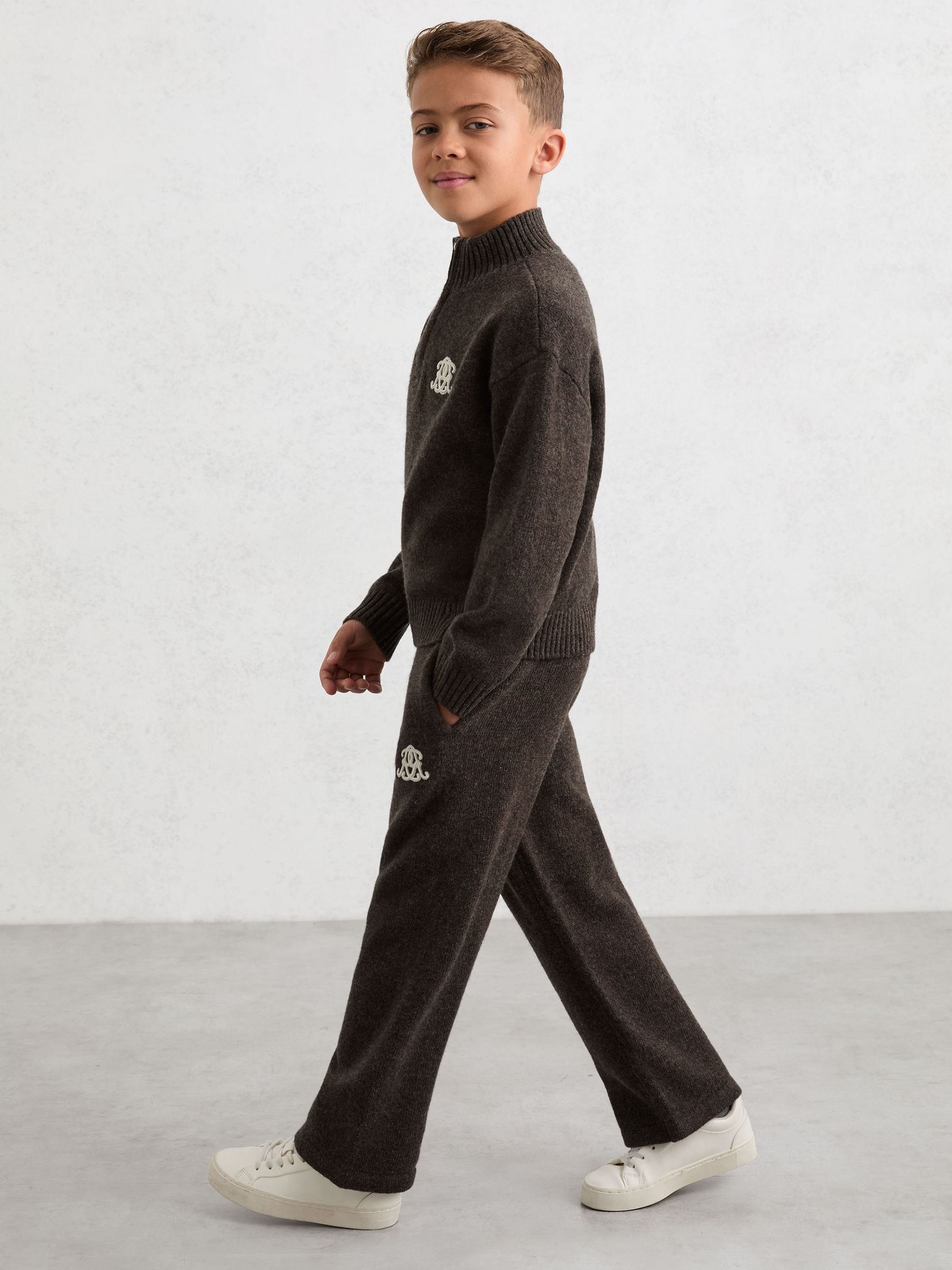 Reiss Chocolate Brown Blake 3-9 yrs Monogram Relaxed Wool-Blend Joggers Unisex Fit image 4